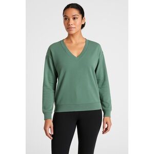 Athleta Solid Color Vneck Long Sleeves Ribbed Cuffs Pullover Sweater Medium